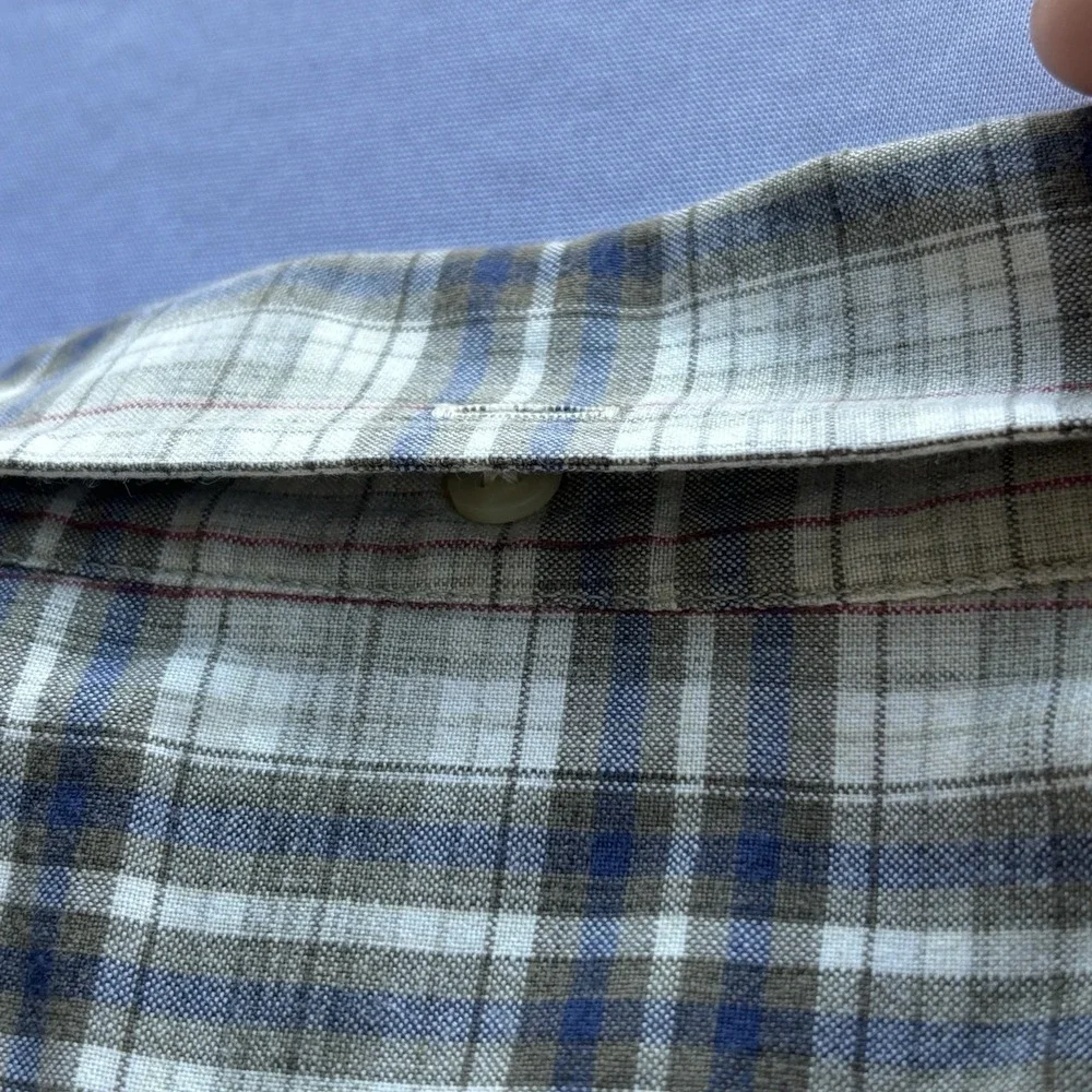 Faconnable Men's Plaid Button-Down Shirt Short Sleeve Cotton Size‎ L